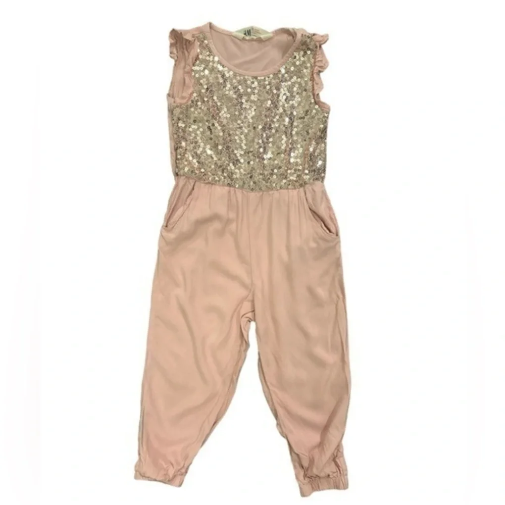 H&M Girls Pink Rose Gold Sequin Jumpsuit Size 2-3Y